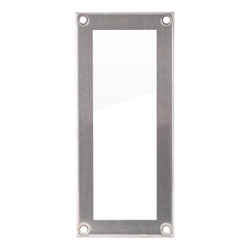 Small stainless steel nameplate with plexiglass