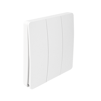 Kinetic pushbutton switch with built-in RF transmitter, 3 channel, white