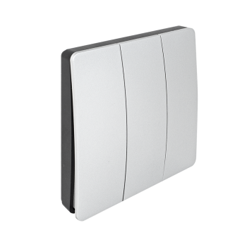 Kinetic pushbutton switch with built-in RF transmitter, 3 channel, silver