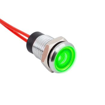 Indicator - green - 12V DC - 8 mm diameter - 20 cm long wires