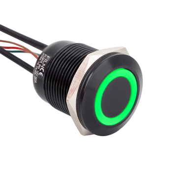 FLM19-FW-6-EX000-A-rdgn - Flat-surface push button for 19 mm hole, black housing NO-COM, red-green LED, IP67 protection