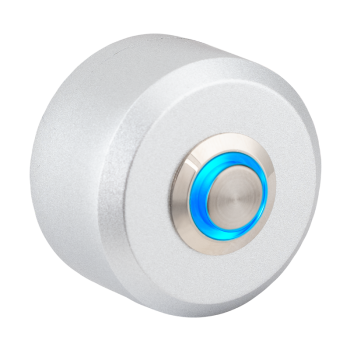 OP0213L - Surface-mounted, cylinder-shaped metal push button with blue LED ring (NO/NC)