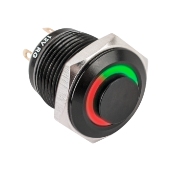 Push-button with high surface finish in black housing, for 16mm hole-NO with red-green LED ring