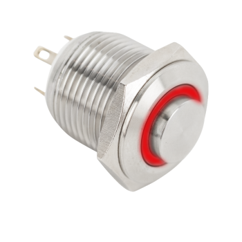 Push-button with high surface finish for 16mm hole-NO with red LED ring