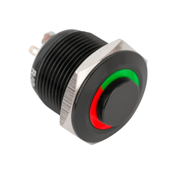Push-button with high surface finish in black housing, for 19mm hole-NO with red-green LED ring
