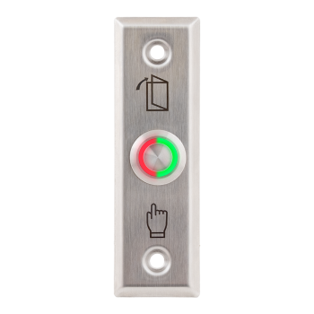 Push button with high surface finish, 92 x 29 mm INOX shield - NO - LED red-green - drip resistant