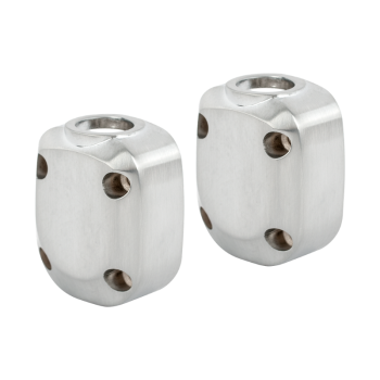 End cap pair for stainless steel cable pass-throughs