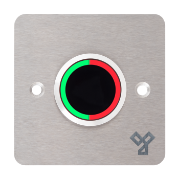 SIA-18+P  Infrared sensor exit button LED ring switch with 86 x 86 mm shield, reflection protection and 2 outputs, 38mm diameter