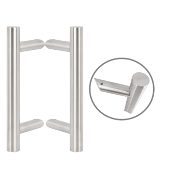 Cylindrical 300 mm long INOX door handle pair with 45° legs - 32 mm pipe diameter