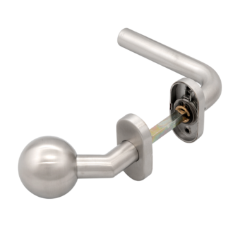 Fix doorknob with a 45° offset, brushed INOX finish, 2 mounting points and an oval rosette