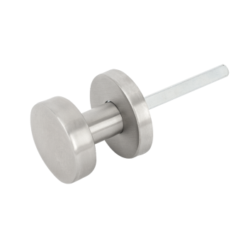 Flat, round INOX doorknob, with a round rosette and 4 fixing points