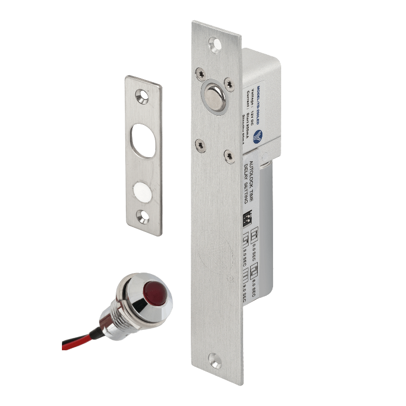 Electric bolt lock - 12V DC - fail-safe - door status monitoring - auto-close timing - LED